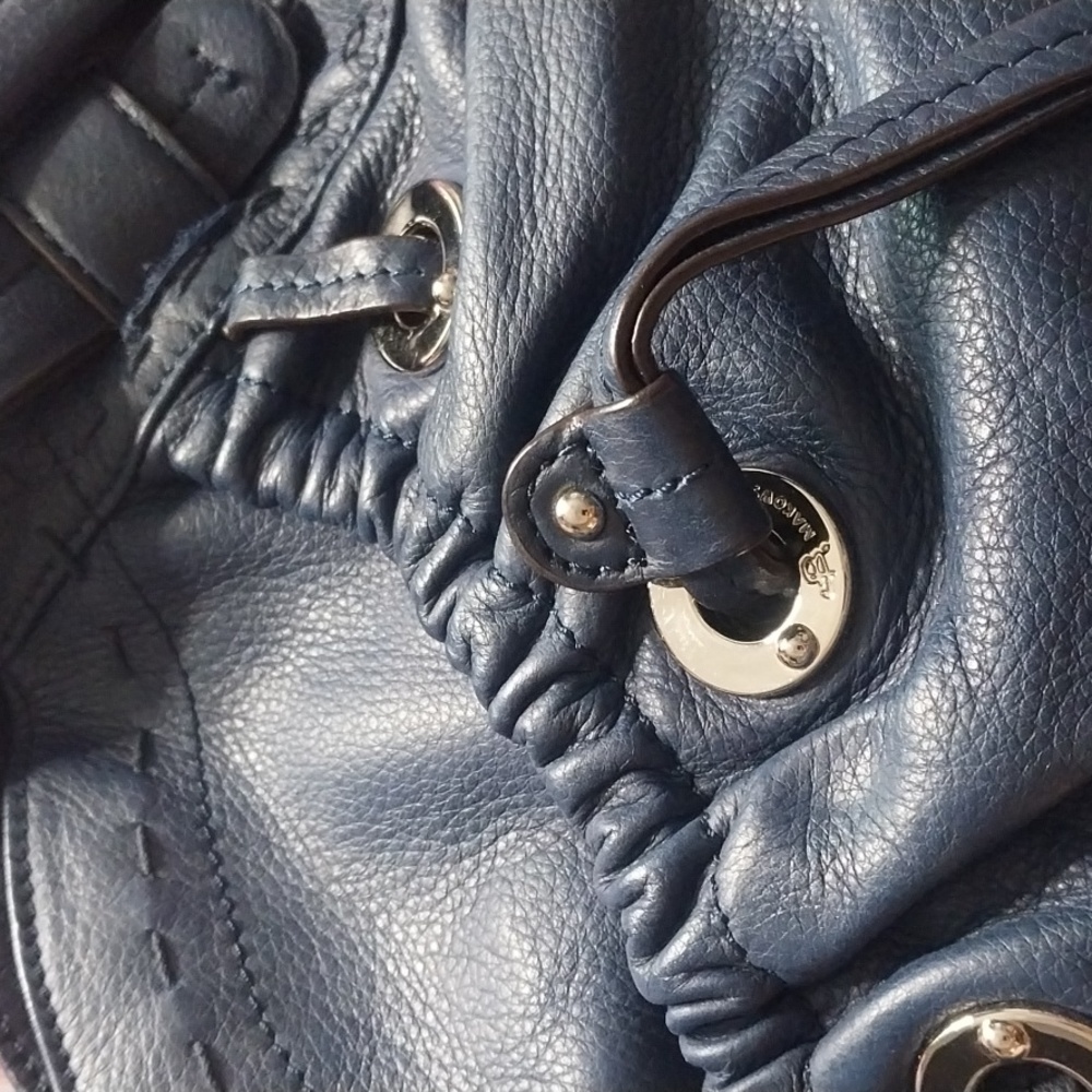 B Makowski Vintage Hobo Cinched Bucket Large Shoulder Bag Navy Calf Leather - Picture 5 of 7
